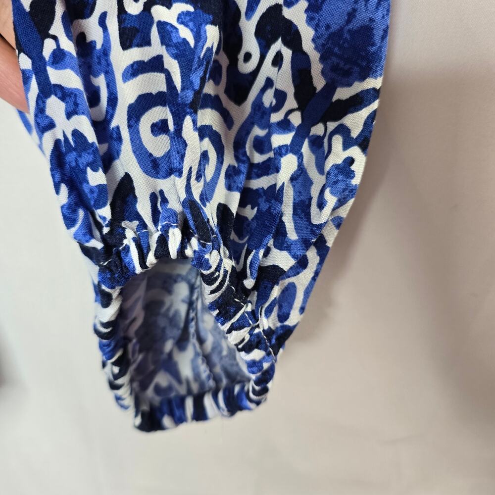 Haute Hippie Blue White Batik Print Off Shoulder Crop Blouse Top Size Small - Picture 5 of 7